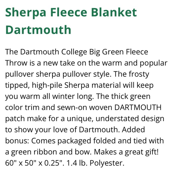 COPY - Dartmouth Sherpa Blanket - Picture 4 of 6